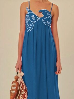 Commense Blue Sleeveless Dress with Spaghetti Straps